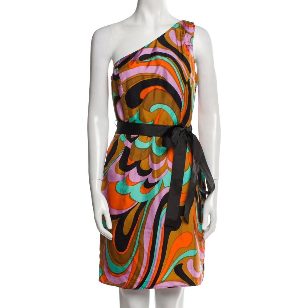 Milly of New York — Silk One-Shoulder Swirl Print Mini Dress — Size S (US 4)